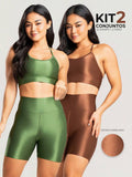Kit 2 Conjuntos Top e Short Canelado Brilhoso