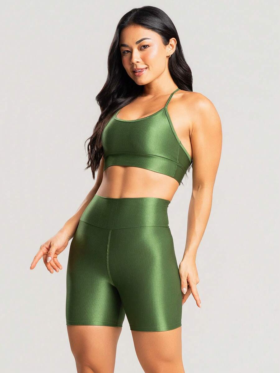 Kit 2 Conjuntos Top e Short Canelado Brilhoso