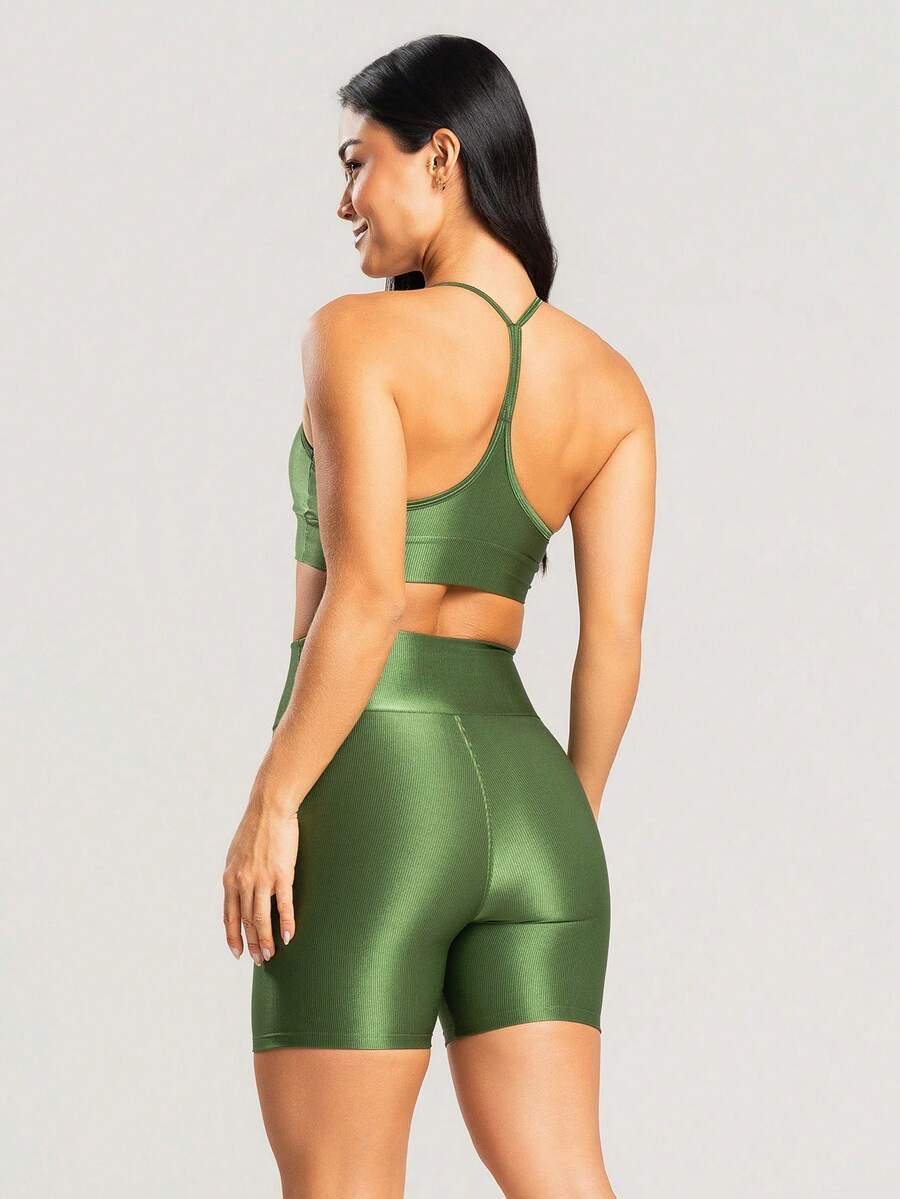 Kit 2 Conjuntos Top e Short Canelado Brilhoso