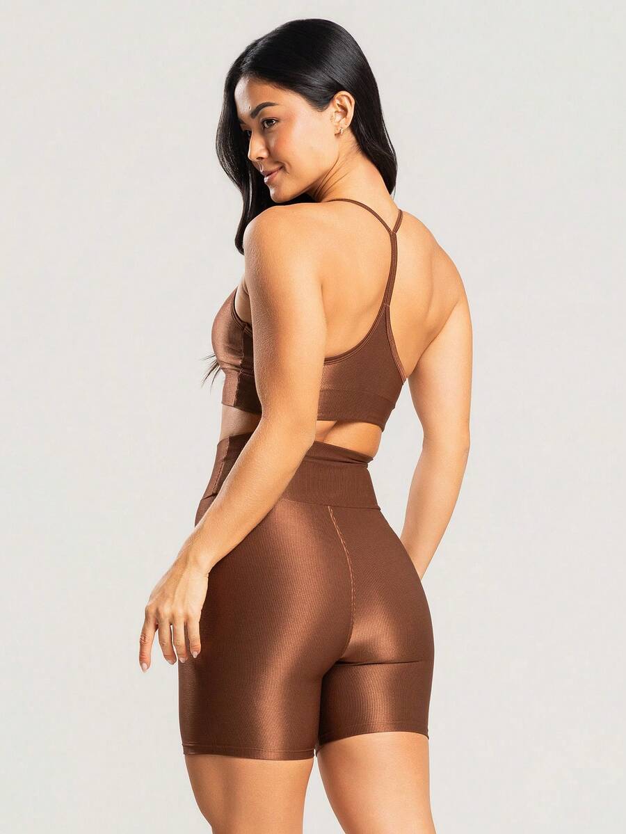 Kit 2 Conjuntos Top e Short Canelado Brilhoso