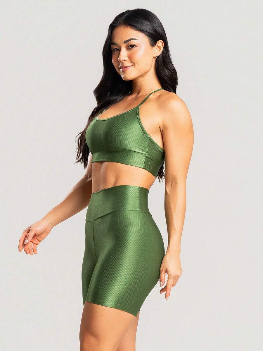 Kit 2 Conjuntos Top e Short Canelado Brilhoso