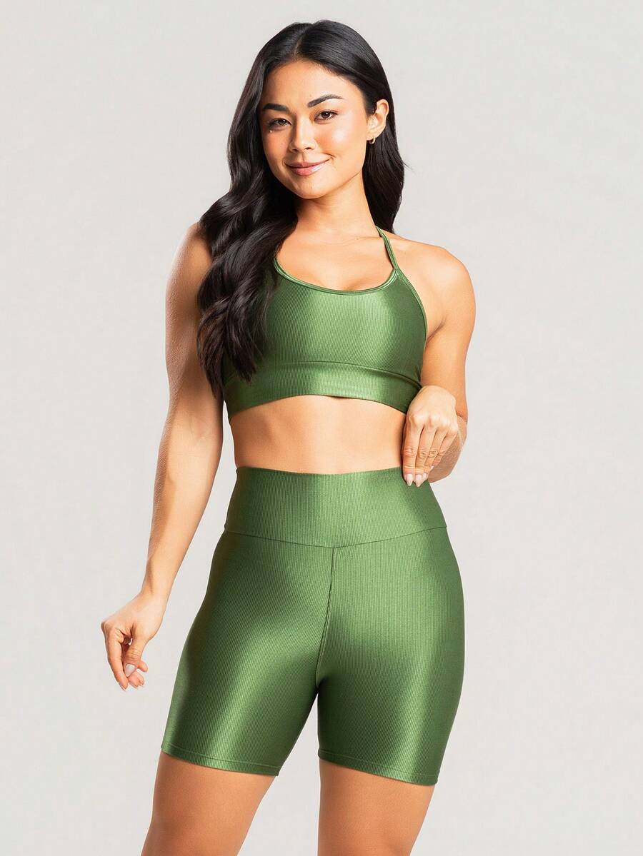 Kit 2 Conjuntos Top e Short Canelado Brilhoso