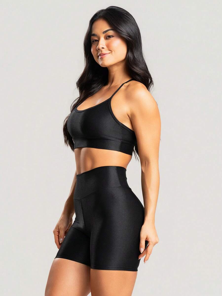 Kit 2 Conjuntos Top e Short Canelado Brilhoso