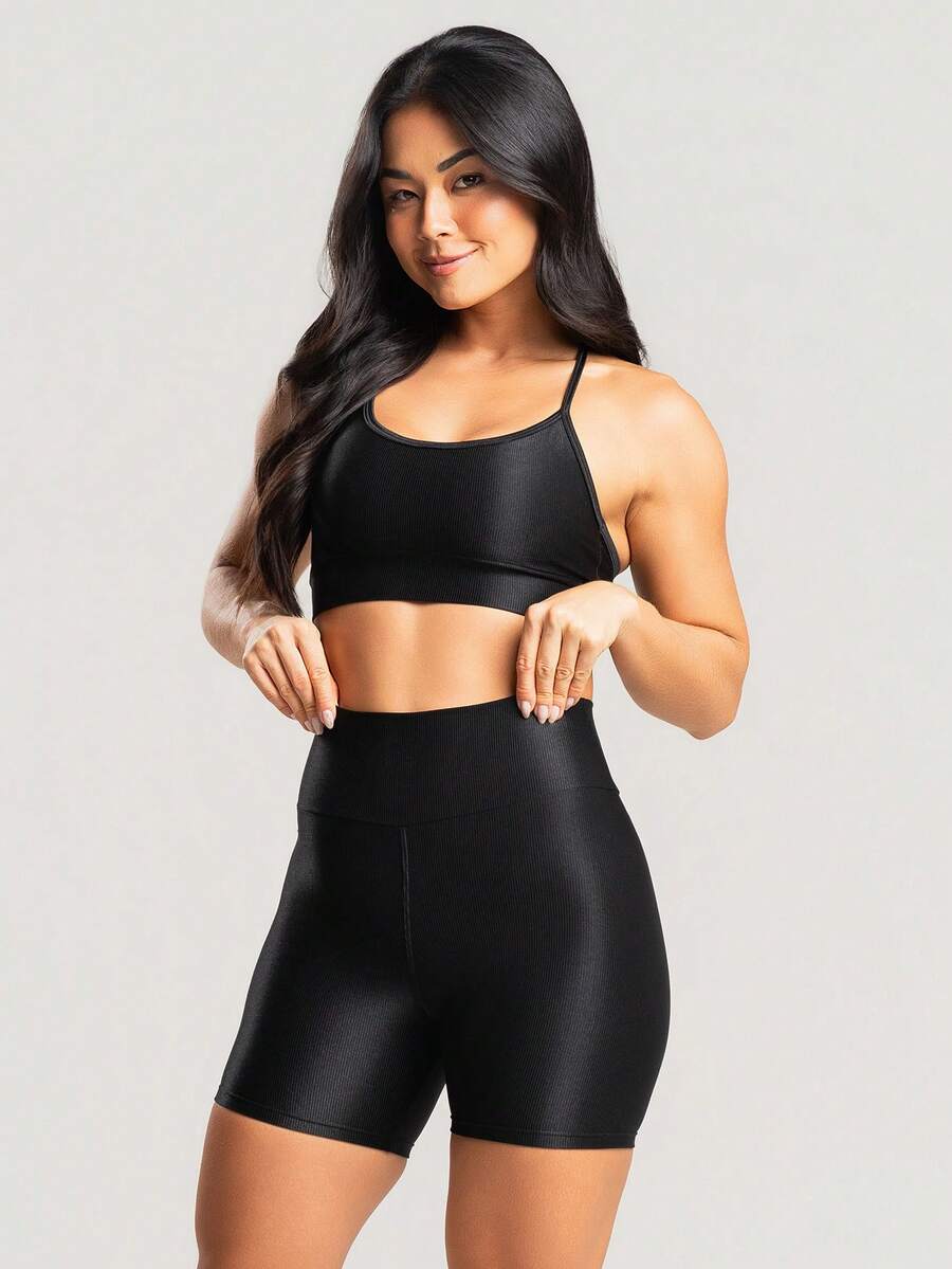 Kit 2 Conjuntos Top e Short Canelado Brilhoso