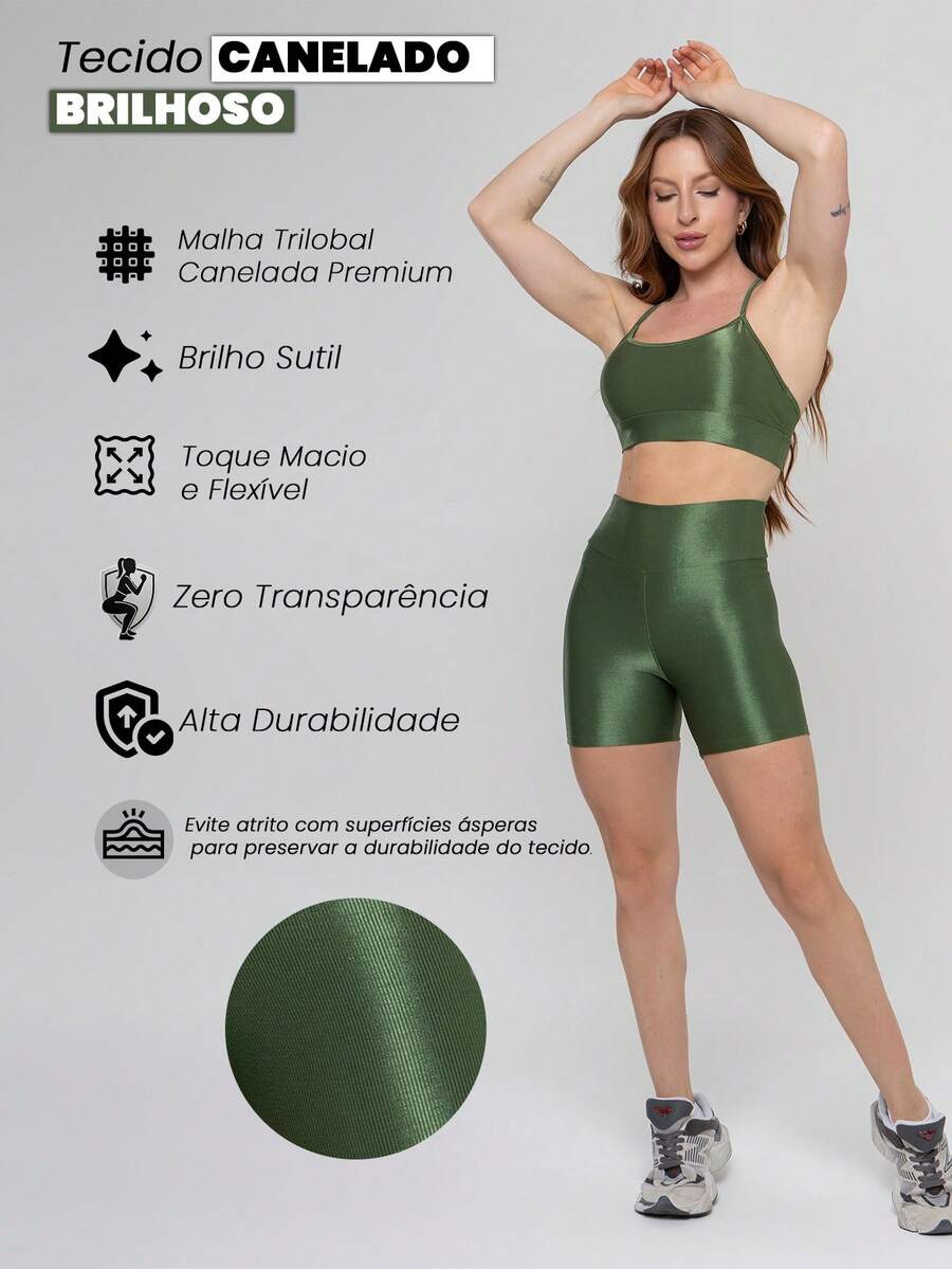 Kit 2 Conjuntos Top e Short Canelado Brilhoso