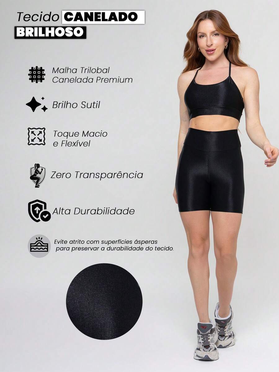 Kit 2 Conjuntos Top e Short Canelado Brilhoso