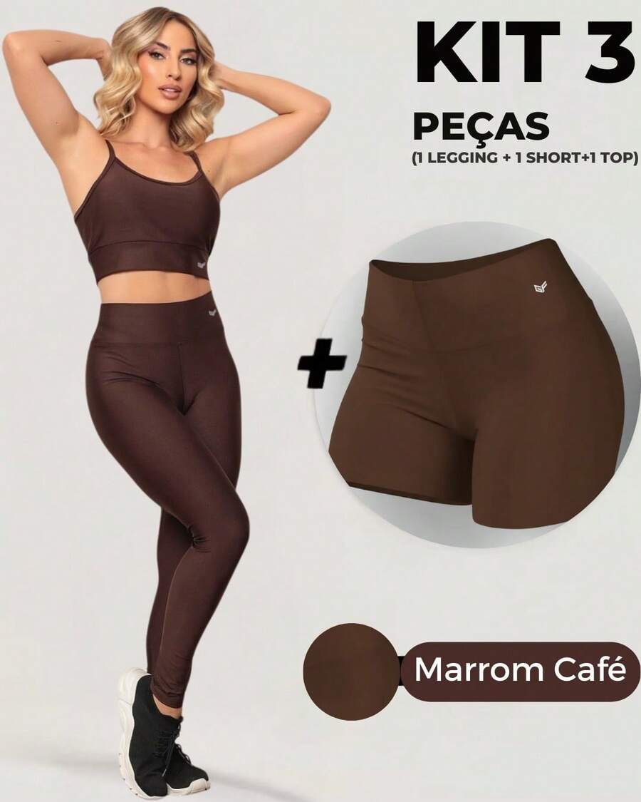 Kit 3 Peças Legging, Top e Short