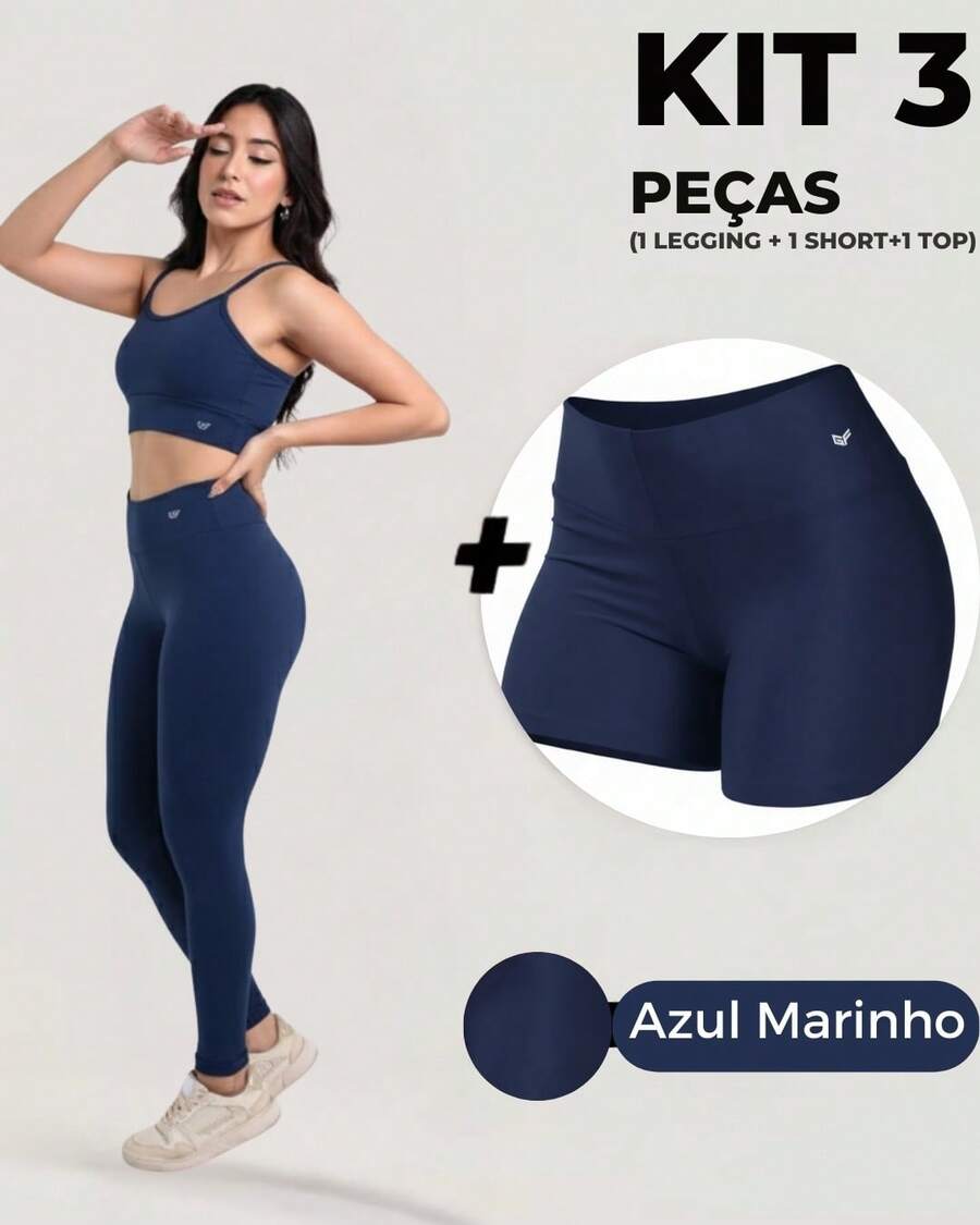 Kit 3 Peças Legging, Top e Short