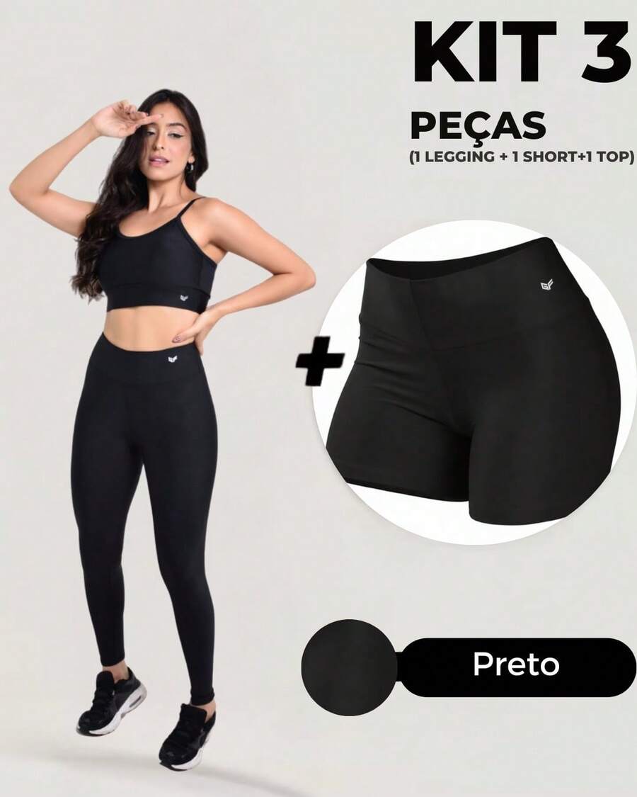 Kit 3 Peças Legging, Top e Short