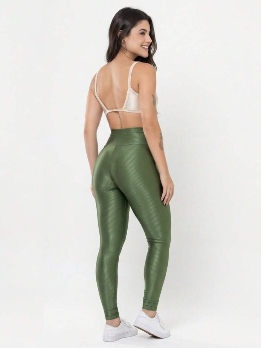Conjunto Academia Feminino Canelado Brilho Legging Cintura Alta