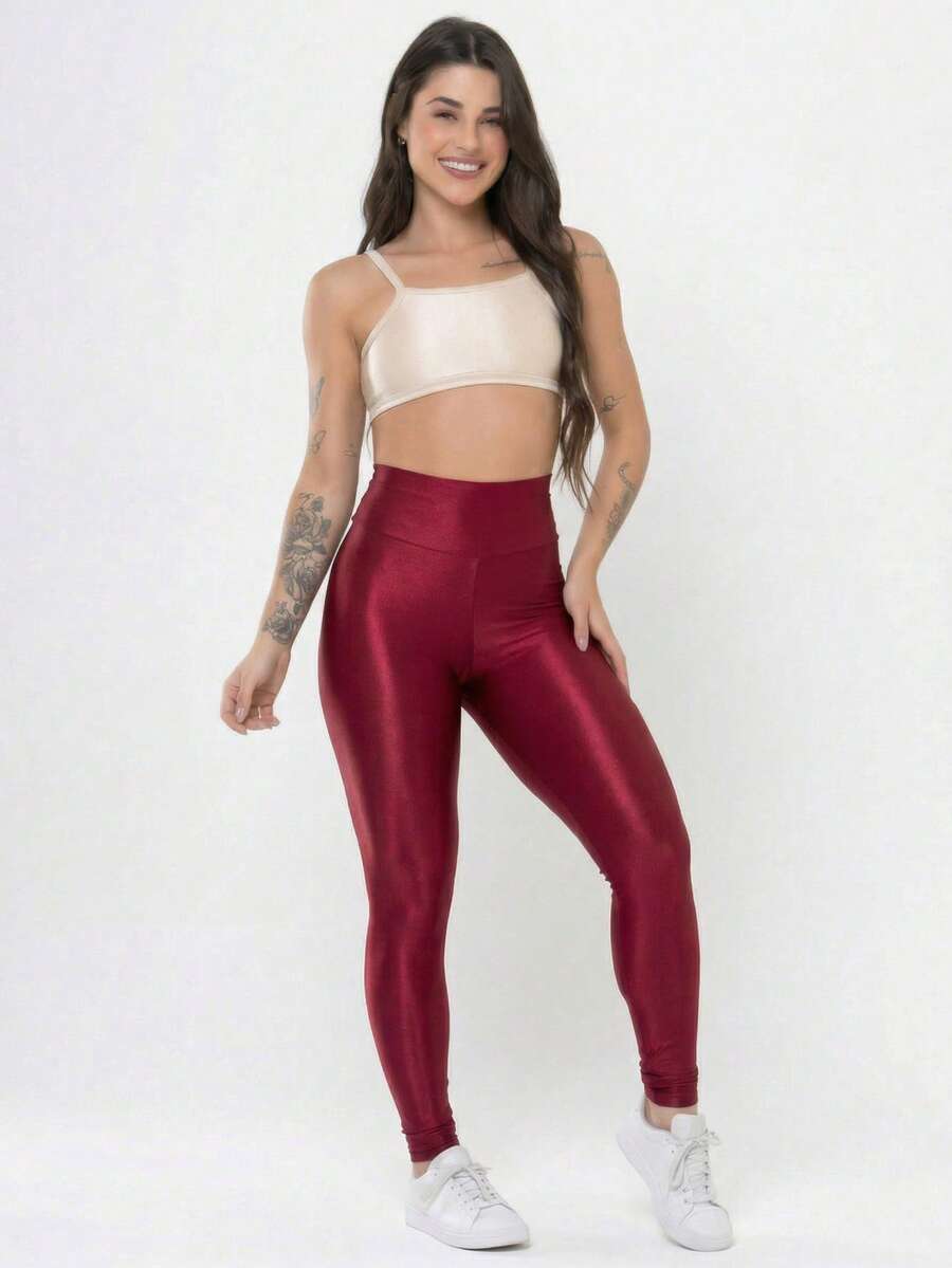Conjunto Academia Feminino Canelado Brilho Legging Cintura Alta