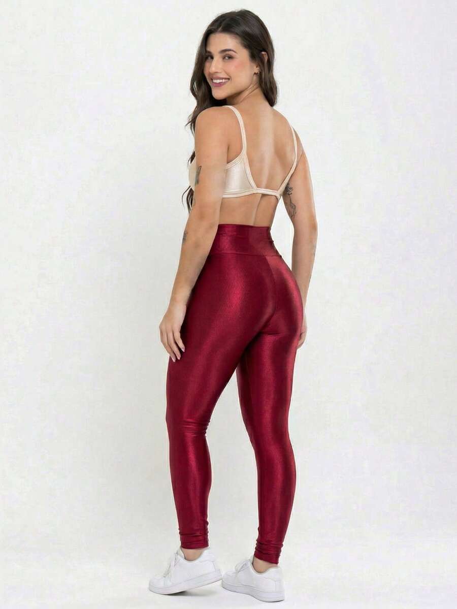 Conjunto Academia Feminino Canelado Brilho Legging Cintura Alta