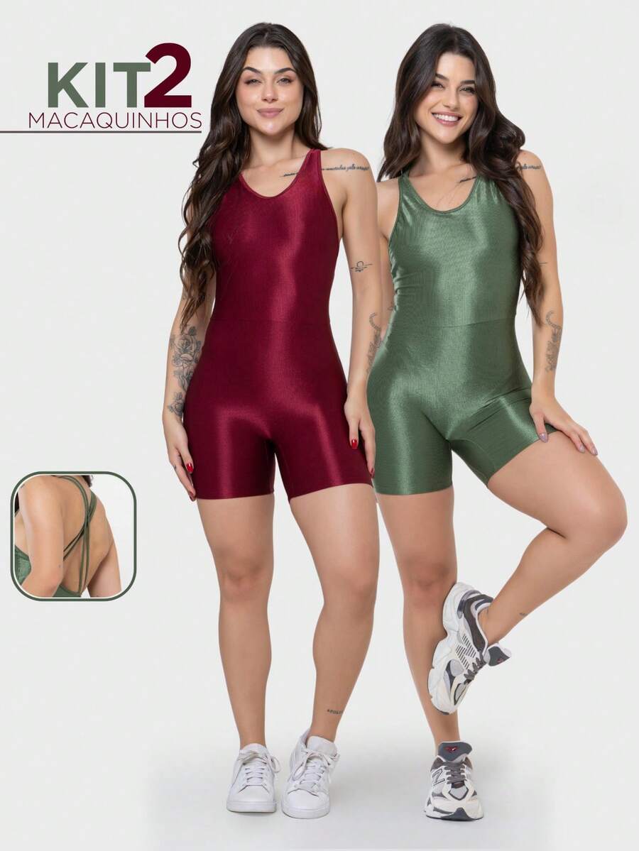 Kit 2 Macaquinho Esportivo Canelado com Brilho