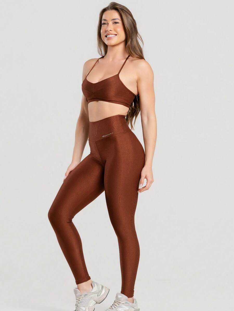 Conjunto Legging e Top Marrom Canelado