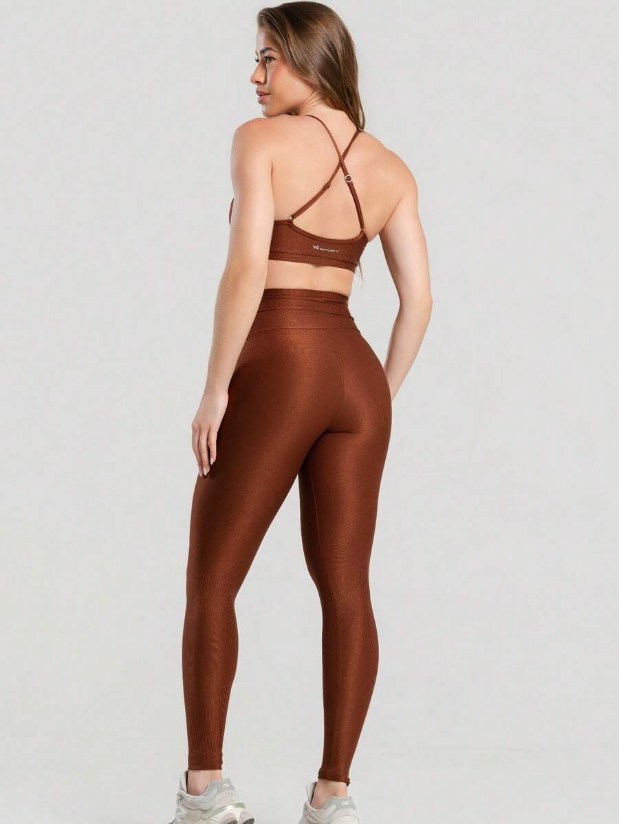 Conjunto Legging e Top Marrom Canelado
