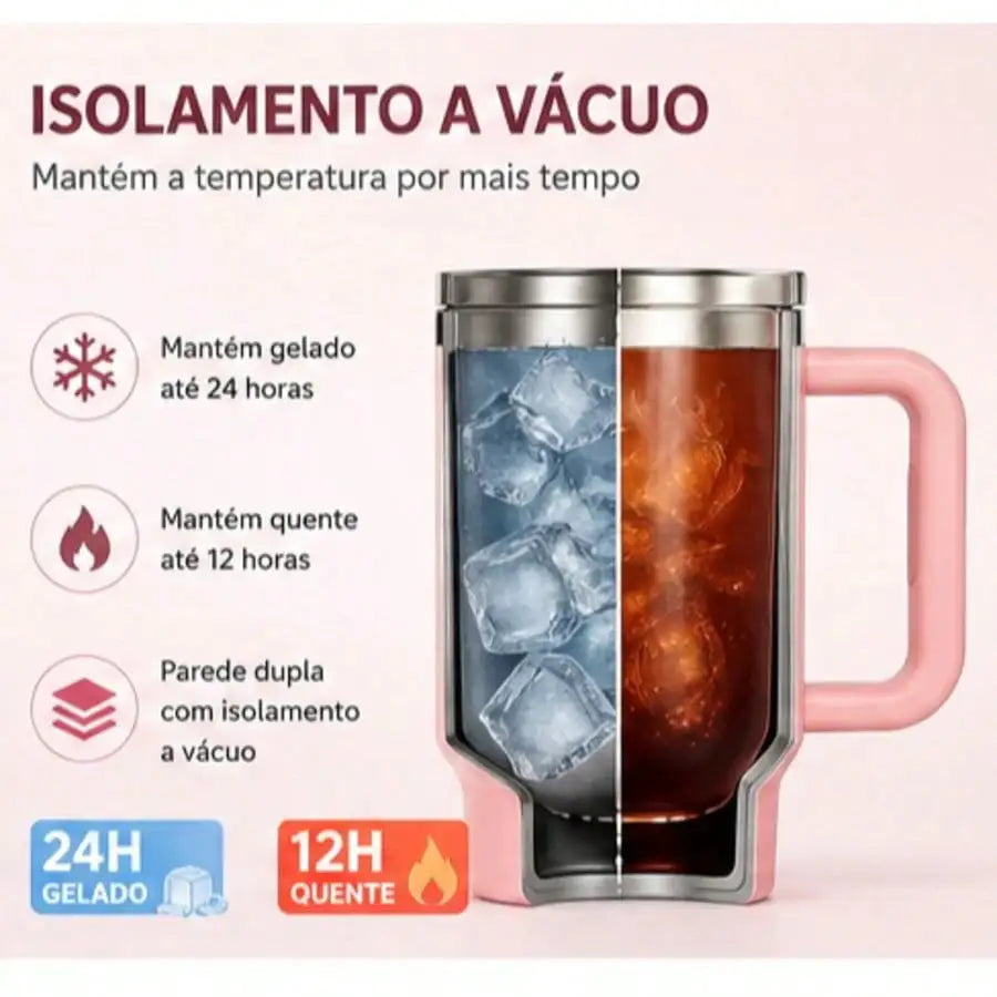 Copo Térmico 1200ml Inox com Alça e Canudo
