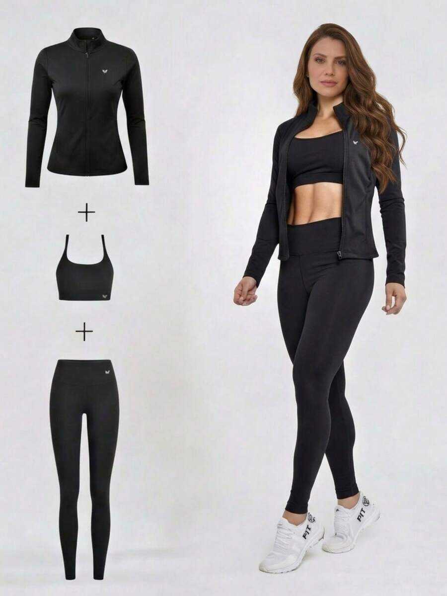Kit 3 Peças Jaqueta, Top e Legging