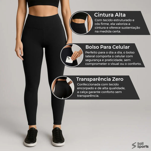 Kit 3 Leggings Cintura Alta com Bolso