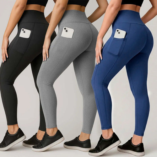 Kit 3 Leggings Cintura Alta com Bolso