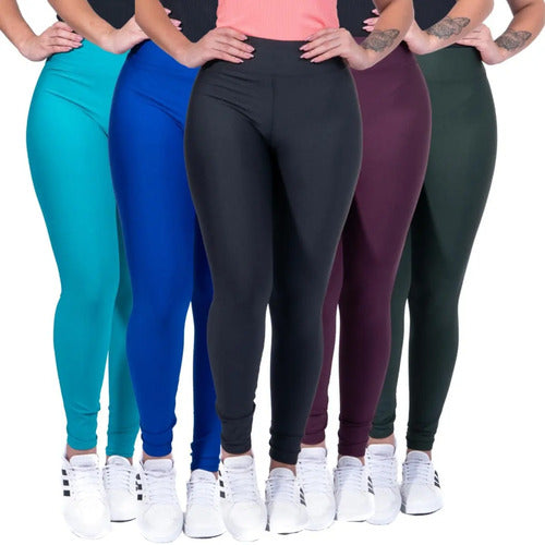 Kit 5 Leggings Suplex Cós Alto Fitness