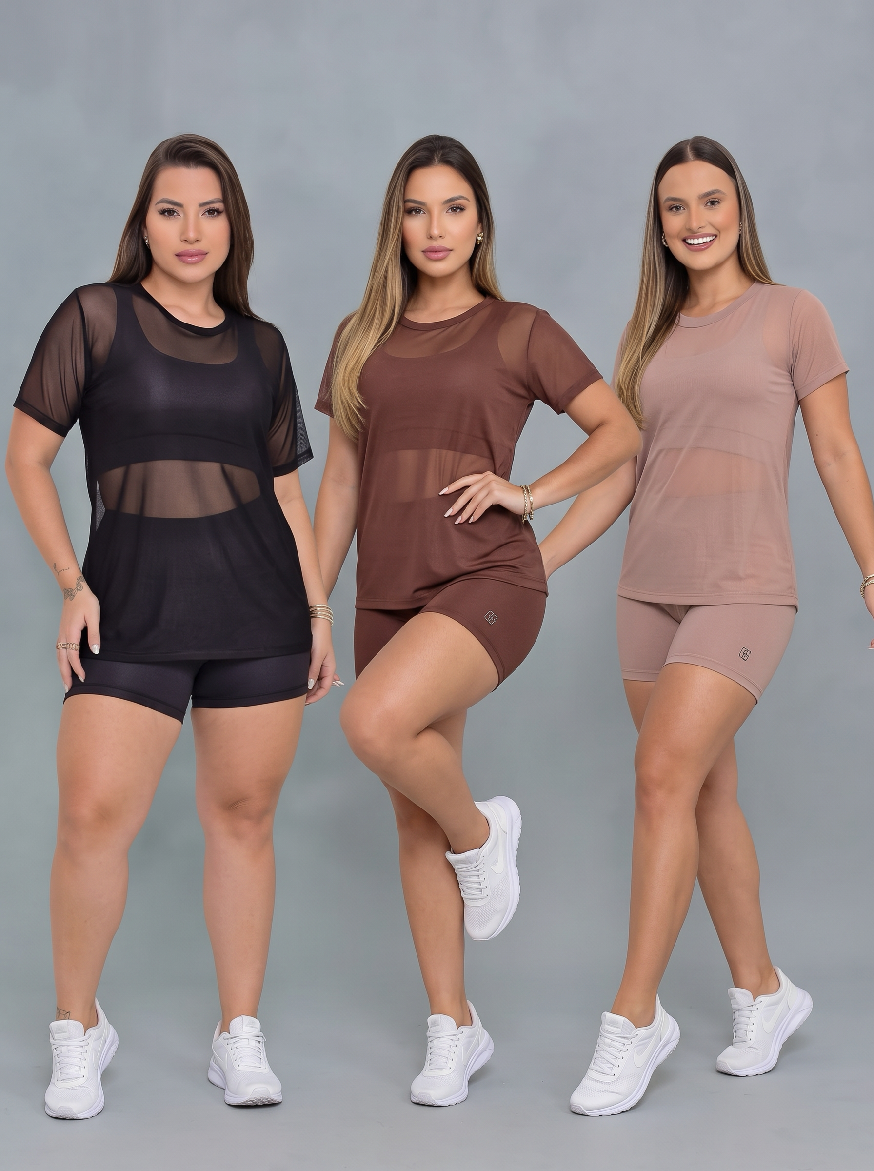 Kit 3 Camisetas de Tule para Academia