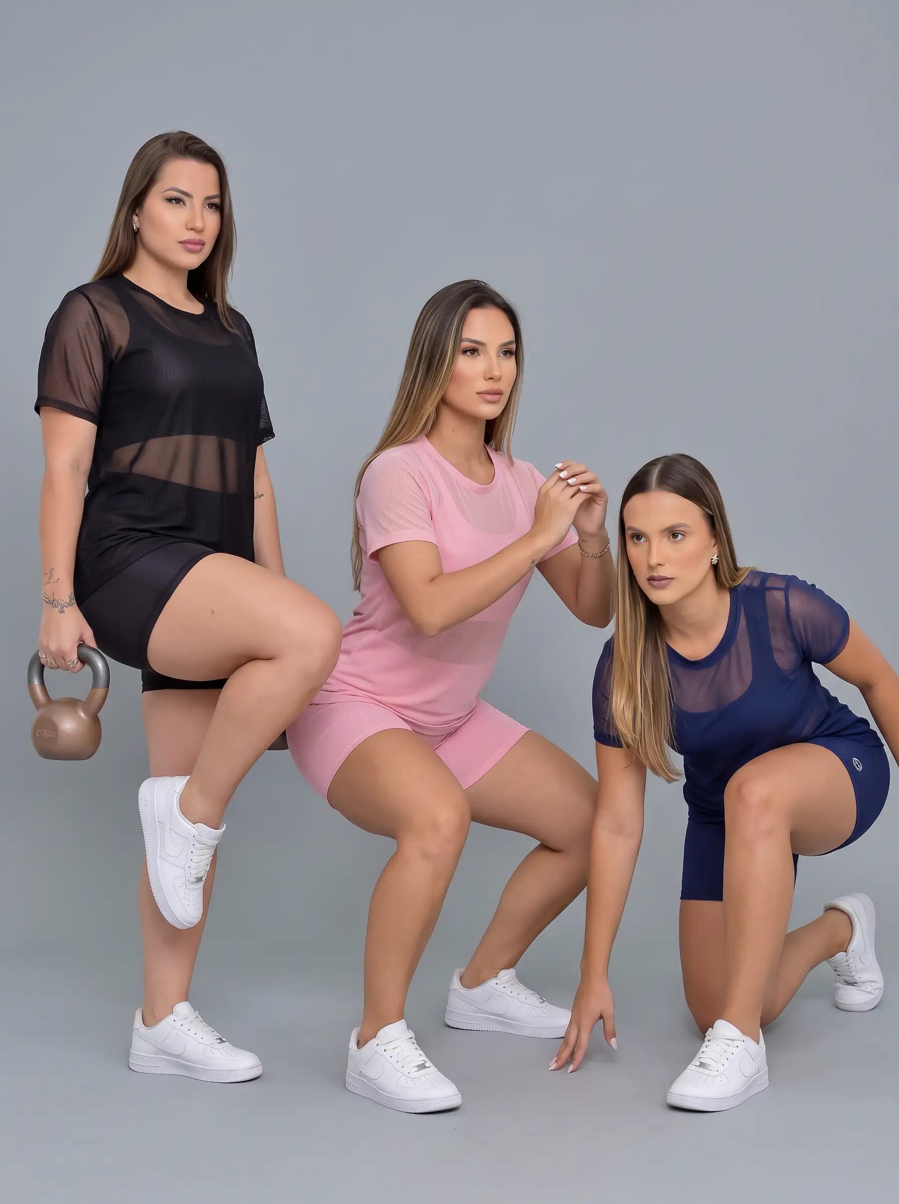 Kit 3 Camisetas de Tule para Academia