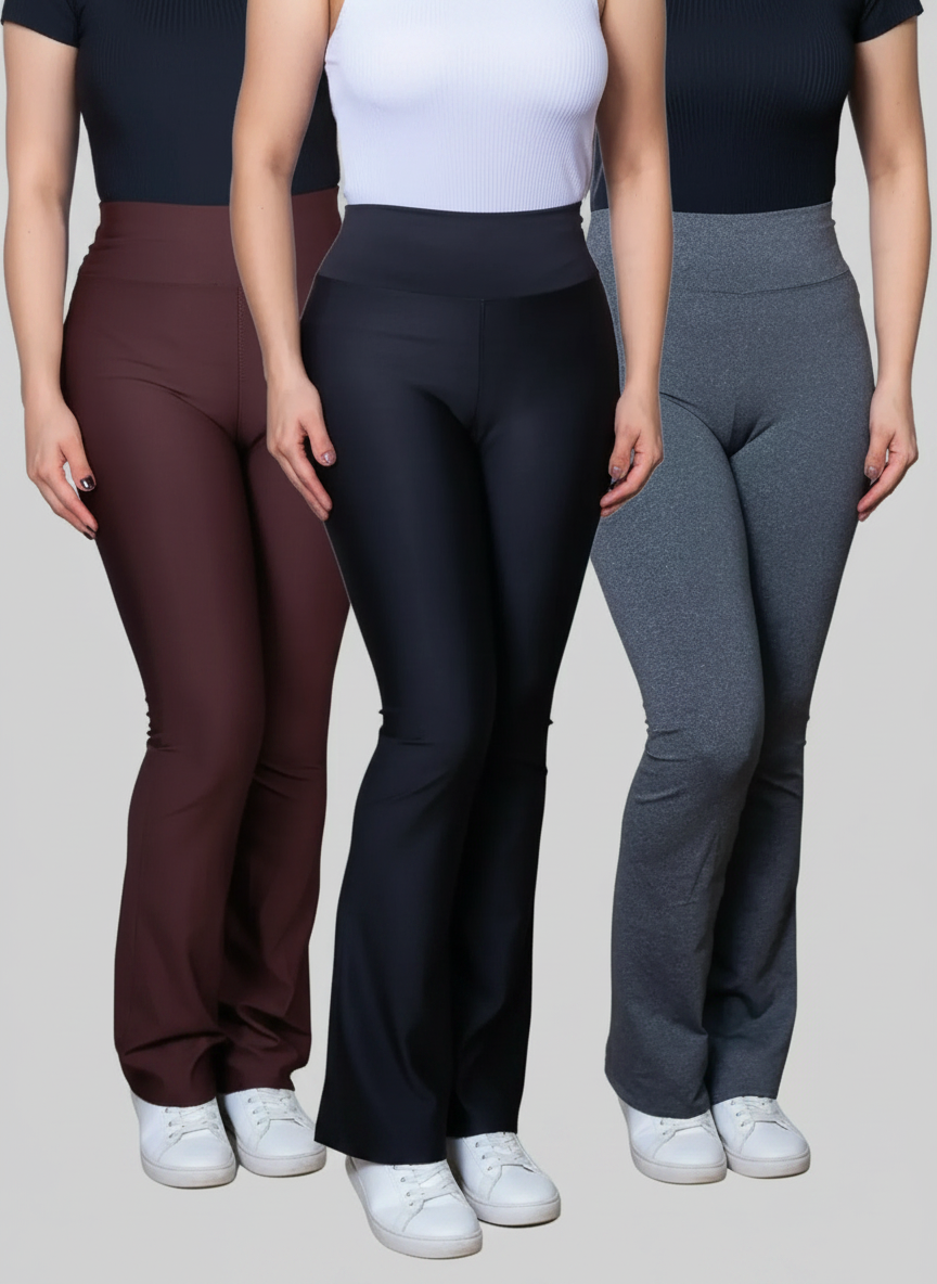 Kit 3 Leggings Flare Boca de Sino