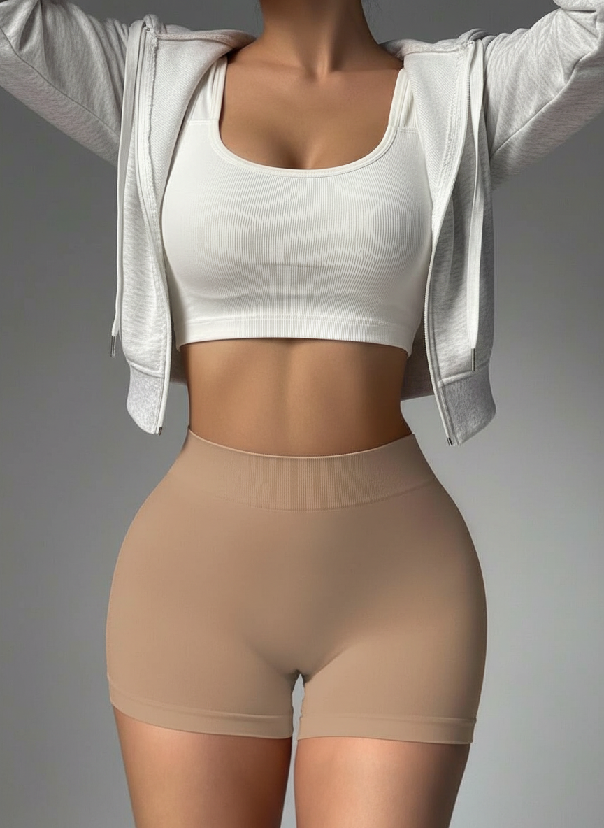 Short Fitness Sem Costura com Cinta Contrastante