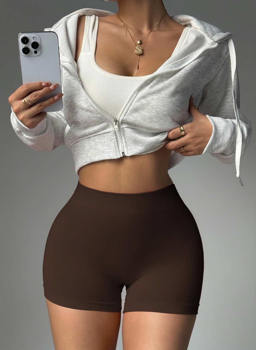 Short Fitness Sem Costura com Cinta Contrastante