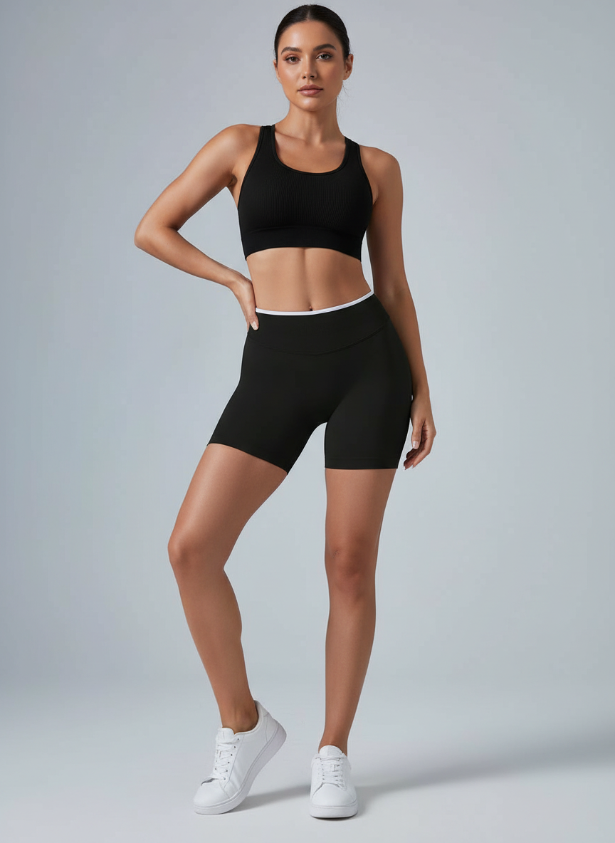 Short Esportivo Cós Contrastante Costas Franzida